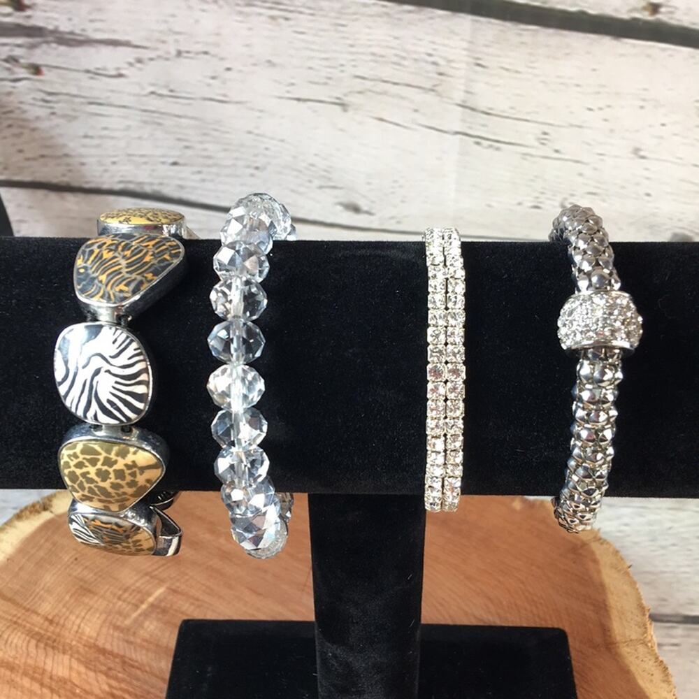 4 Stretch Bracelets in Various Styles Crystal, Animal Print, Bling